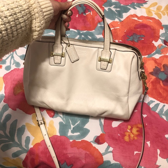 Coach Handbags - COACH white and gold leather satchel
